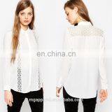 Latest Fashion Blouse Design Woven Fabric Long Sleeve Lady White Lace Blouse thumbnail-1