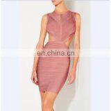 Amigo 2017 Latst Pink Sleeveless Backless Cut Out Sexy Bandage Dress Midi Evening Dresses for Girls Party Wear thumbnail-1