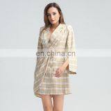 TWOTWINSTYLE Dress Notched Long Sleeve High Waist Elegant Mini Dresses Female Ruched Plaid thumbnail-5