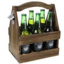 Rustic 6 Pack Wooden Beer Caddy With Metal Opener thumbnail-1