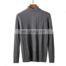 Men Cable Knit Half High Collar Cashmere Wool Sweater thumbnail-1