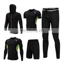 Gym Sports Quick Dry T-shirt Tights Five Pieces Suit Set Men's Running Fitness Clothes thumbnail-3