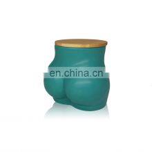 New Custom nude butt Boho Burn Bum Chic woman female Body bum shaped ceramic coffee tea storage bottles jar with bamboo lid