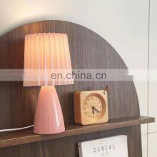 Nordic Desk Lamps Lamparas Luces Vintage Gilr Lamp Milkshake Glass Base Pleated Small Night Light Bedside Lamps thumbnail-5