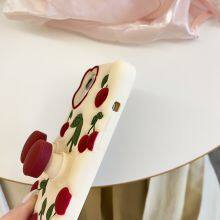 Fashion Cute 3D Cherry Bracket Soft Silicone Phone Case for IPhone 13 12 11 14 15 Pro Max on IPhone 14Pro 15Pro Back Cover thumbnail-5