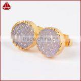 10mm Round Natural Agate Titanium AB Druzy Stone Stud Earrings thumbnail-3