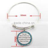 Extendible Wire Bracelet With Pave Circle Inspirational Engraved Disc thumbnail-2