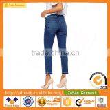 Wholesale Denim Five Pockets Boyfriend Jeans With Let Down Hem In Mid Wash Blue For Women thumbnail-3