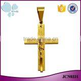 Wholesale Fashion Jewelry JCN0331 Gold Stainless Steel Jesus Cross Necklace Pendant thumbnail-1