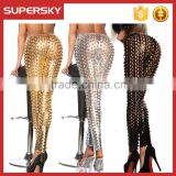 B424 Sexy Stretchy leggings Hollow Out Metallic Shiny Fish Scales Pattern Hole Leggings Women pencil pants