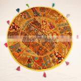 Yellow Indian Meditation Pillows Round Cushion Ethnic Decorative Pillow Patchwork Pillows thumbnail-1