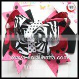 animal zebra&dot print ribbon hair bow clip girls barrette