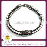 2015 Wholesales Fashion Handmade Braided Leather Stainless Steel Magnetic Clasp Bracelet With Good Quality thumbnail-1