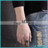 Wholesale Leather Link Titanium Silver 316l Stainless Steel Skull Charm Men Viking Bracelet thumbnail-4