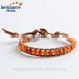 6mm Red Faceted Agate Stone Make Braided Leather Bracelet, Vintage Leather Bracelet, Adjustable Bracelet thumbnail-1