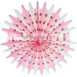 YiWu Wholesale FLOWER FAN Honeycomb Tissue Paper Fans 25 cm 30cm 40cm Pink And White Paper Fans Paper Rosettes Paper Fan