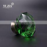 2 1/9 Inch Vintage Solid Brass Base Forest Green Glass Knobs for Cabinets