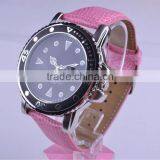 Graceful Vogue Delicate Cute Lucky Ladies and Girls Pink Artificial Leather Wristband Watch thumbnail-1