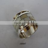 Brass Napkin Ring With silver plating and mother of pearl mosaic