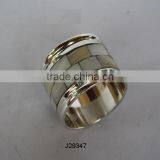 Brass Napkin Ring With Silver Plating and Mother of Pearl Mosaic thumbnail-1