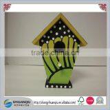 BIRDHOUSE HAND PAINTED GREEN BLACK BIRD HOUSE thumbnail-1