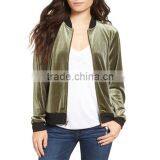 Women Winter Spring Fashion Clothing Wholesale Custom Logo Lightweight Jacket Stylish Baseball Green Velvet Bomber Jacket thumbnail-1
