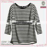 Yarn Dyed White/black Cheap Striped t Shirts With 3/4 Sleeve for Girl thumbnail-1