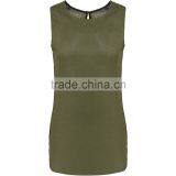 2016 Summer Plain Khaki Sleeveless Shell Tops For Ladies Latest Chiffon Plain Pockets Summer Tops thumbnail-2