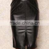 Custom Made Women Fashion High Waist Midi Skirt PU Leather Split Sexy Office Wear For Ladies thumbnail-3