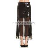 MGOO New Arrival Custom OEM Women Sequin Transparent Sexy Skirts For Women Two Layers Chiffon Long Skirt 15145A221 thumbnail-2