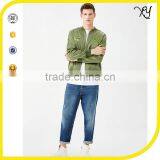 2017 Oem Fashion Custom Embroidery Logo Long Sleeve Army Green Men 100% Polyester Bomber Jacket thumbnail-1