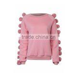 Ladies Cute Pink Pom Pom Embellished Sleeve Basic Sweatshirts thumbnail-1