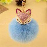 New Arrival Hot Selling Fox Fur Pearl Rhinestone Charm Ball Pearl Chain For Car Ornament With Key Ring