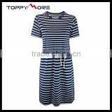 T092-1669N 95% Cotton 5% Elastane t Shirt Short Sleeve Long T Shirt Dress With Stripe Print thumbnail-1