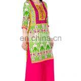 Designed in Floral & Triple Print on Yoke 100% Cotton Knee Length Lady Kurti thumbnail-5
