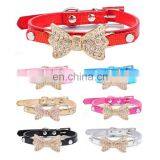 High-grade PU Collar Rhinestone Bow Pet Collar thumbnail-3