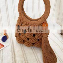 Macrame Handcrafted Brown Women Hand Bag Wrist Bag Clutch thumbnail-5