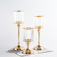 Hot-Selling Cylinder Shape Gold Crystal Candle Holders Table Decorations Crystal Tea Light Candle Holders thumbnail-1