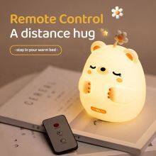 High Quality LED USB Rechargeable Soft Silicone Night Light Cartoon Bear Patting Lamp Bedroom Decor Touch Sensor Table Light thumbnail-5
