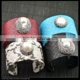 LFD-B0017 Wholesale Fashion Mixed Color Snakeskin with Pearl Pave Crystal Rhinestone Bangles Jewelry Finding