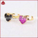 Gold Plated Natural Rainbow Heart Druzy Agate Stone Adjustable Knuckle Ring thumbnail-1