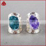 Fashion Agate Druzy Ring Cuff With Silver Electroplating, Natural Agate Drusy Band Ring thumbnail-3