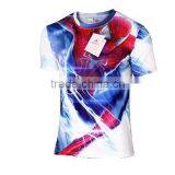 Polyester Spandex Short Sleeves Compression Shirt / Rash Guard With Aqua Spiderman Design