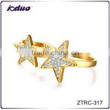 Gold Plating Star Design Two-finger Stainless Steel Ring