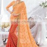Absolute Peach Viscose Georgette Saree/famous Indian Saree Designers