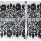 Good Price 44cm Width Polyester Floral Eyelash Black Lace Trim for Sale thumbnail-6