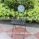 Antique Black Foldable Wrought Iron Mosaic Chair thumbnail-2