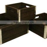 Set of 3 Wood Crates Square With Stylish Galvanized Metal Trim thumbnail-3