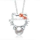 925 Sterling Silver Chain Cat Style Charm Natural Pearl Pendent Necklace thumbnail-2