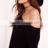 MGOO Plain Black Off Shoulder Knitted Jumper Oversized Long Sleeve Knitwear Loose Sweater With Own Label thumbnail-5